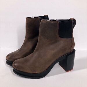 Sorel Womens Blake Chelsea Brown Leather Ankle Booties Size 7 Block Heel Boots